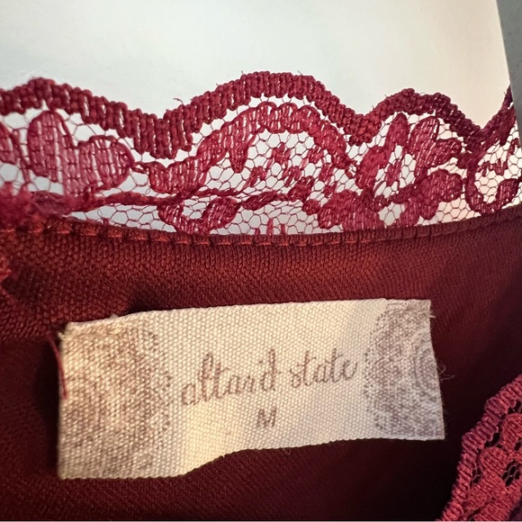 Altar'd State Oxblood Red Floral V-Neck Long Sleeve Holiday Mini Dress Lace SZ M - Picture 3 of 12